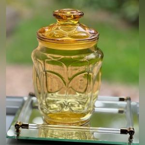 LE Smith | Glass Yellow Bubble Kitchen Canister Amber Glass Jar Retro Canister